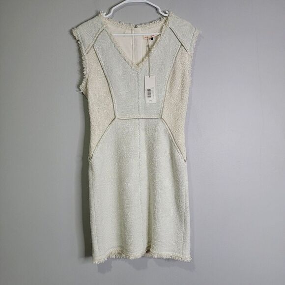 Rebecca‎ Taylor Zip Tweed Combo Dress Sleeveless Size 10 Frayed Edges Zippers - Picture 1 of 14
